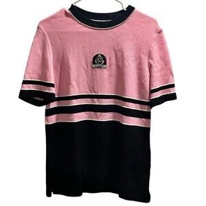 St. John Sport Vintage Pink Black Color Block Short-Sleeve Oversized Sweater sm
